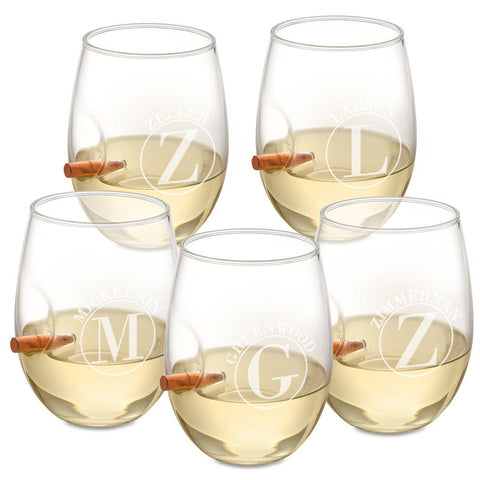 Buy Personalized Set of 5 Bullet Wine Glasses Stemless