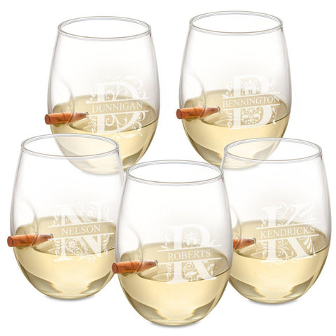 Buy Personalized Set of 5 Bullet Wine Glasses Stemless
