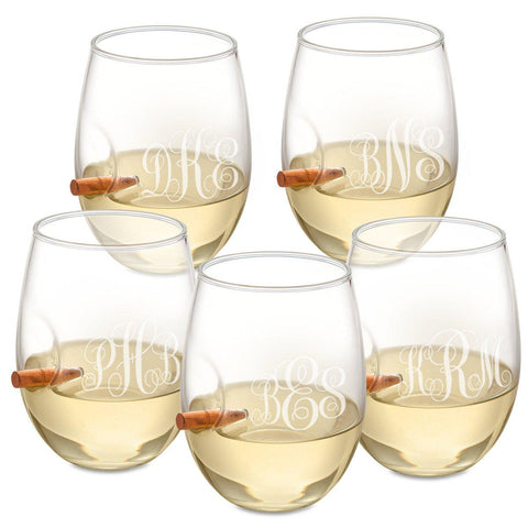 Buy Personalized Set of 5 Bullet Wine Glasses Stemless