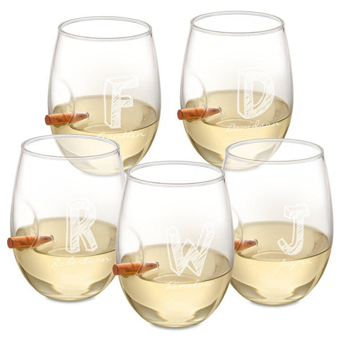 Buy Personalized Set of 5 Bullet Wine Glasses Stemless