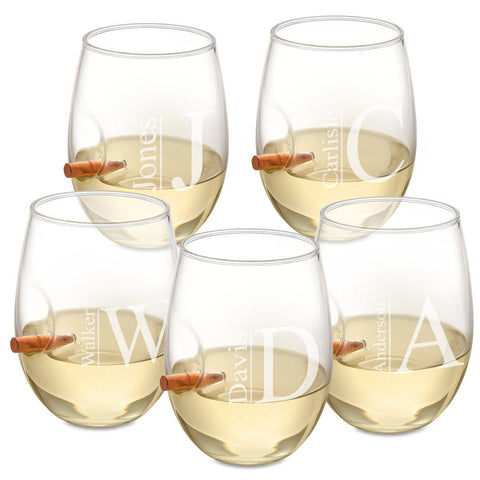 Buy Personalized Set of 5 Bullet Wine Glasses Stemless
