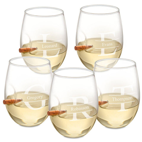 Buy Personalized Set of 5 Bullet Wine Glasses Stemless