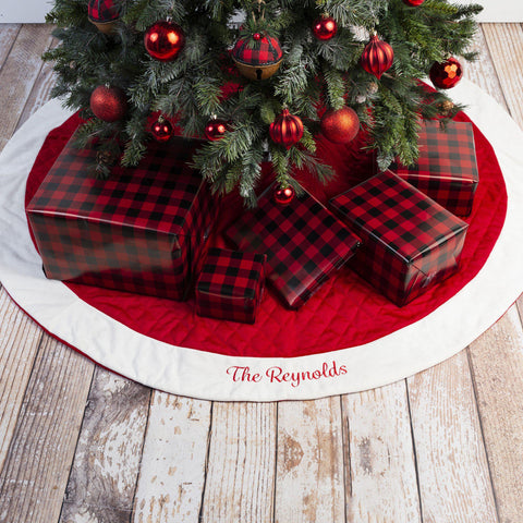 Buy Personalized Red Velvet Quilted Christmas Tree Skirt