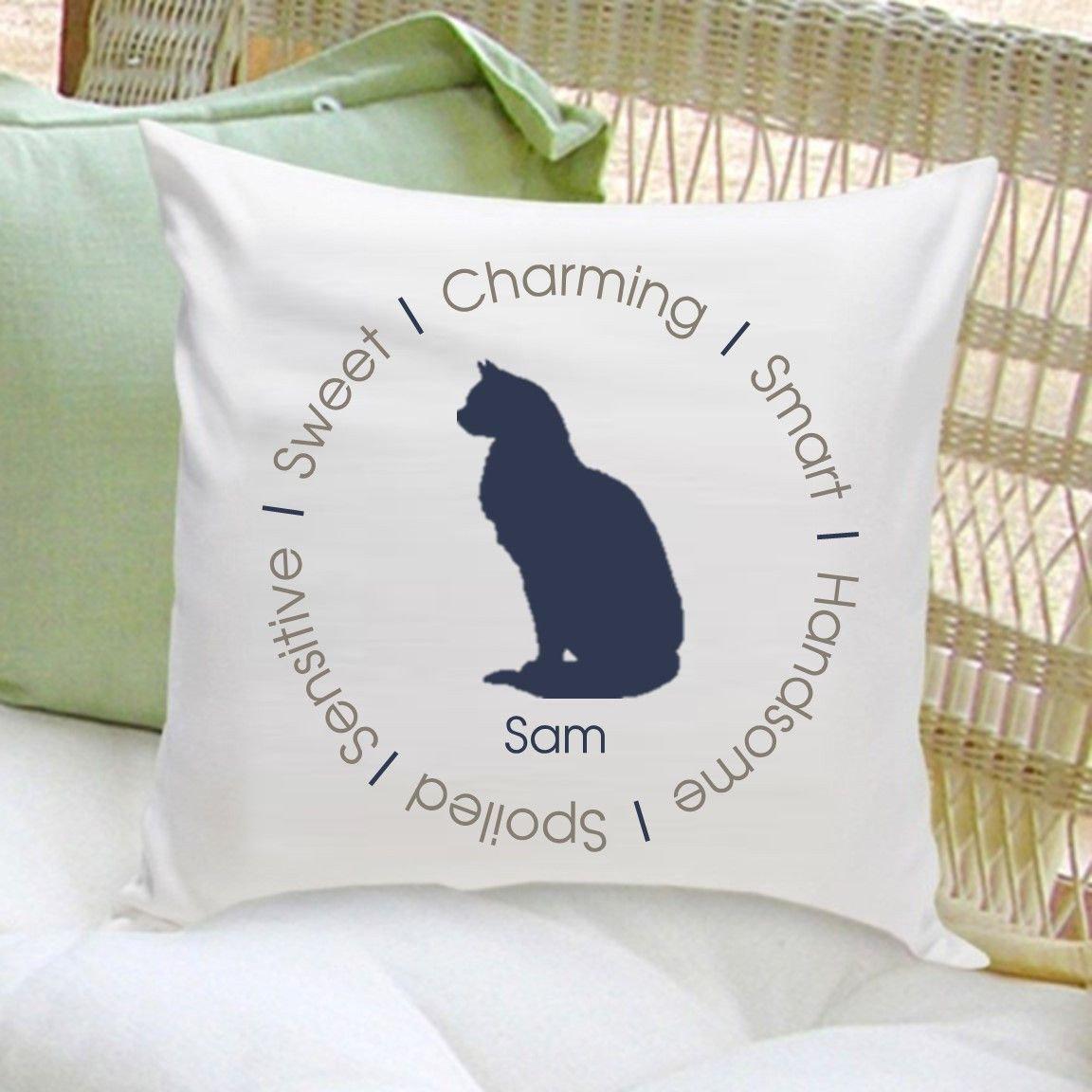 Personalized Circle of Love Cat Silhouette Throw Pillow - Blue