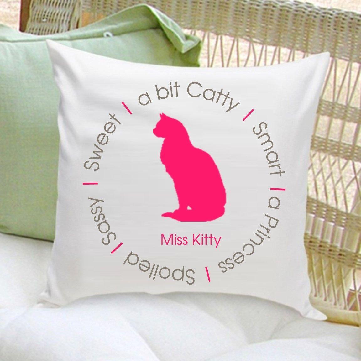 Personalized Circle of Love Cat Silhouette Throw Pillow - Pink