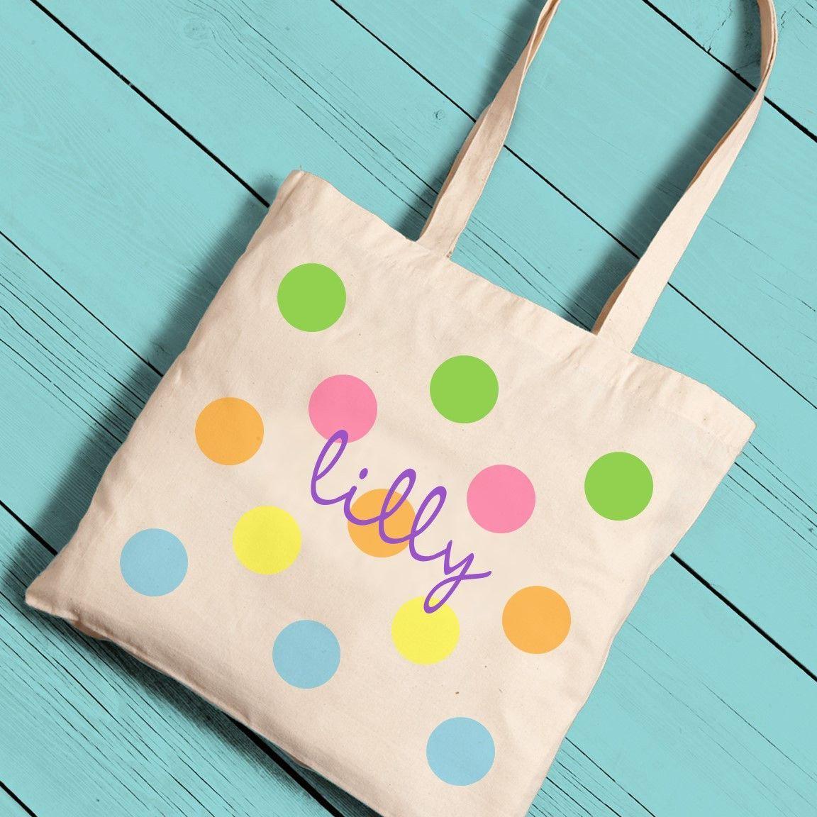 Personalized Colorful Polka Dot Canvas Tote