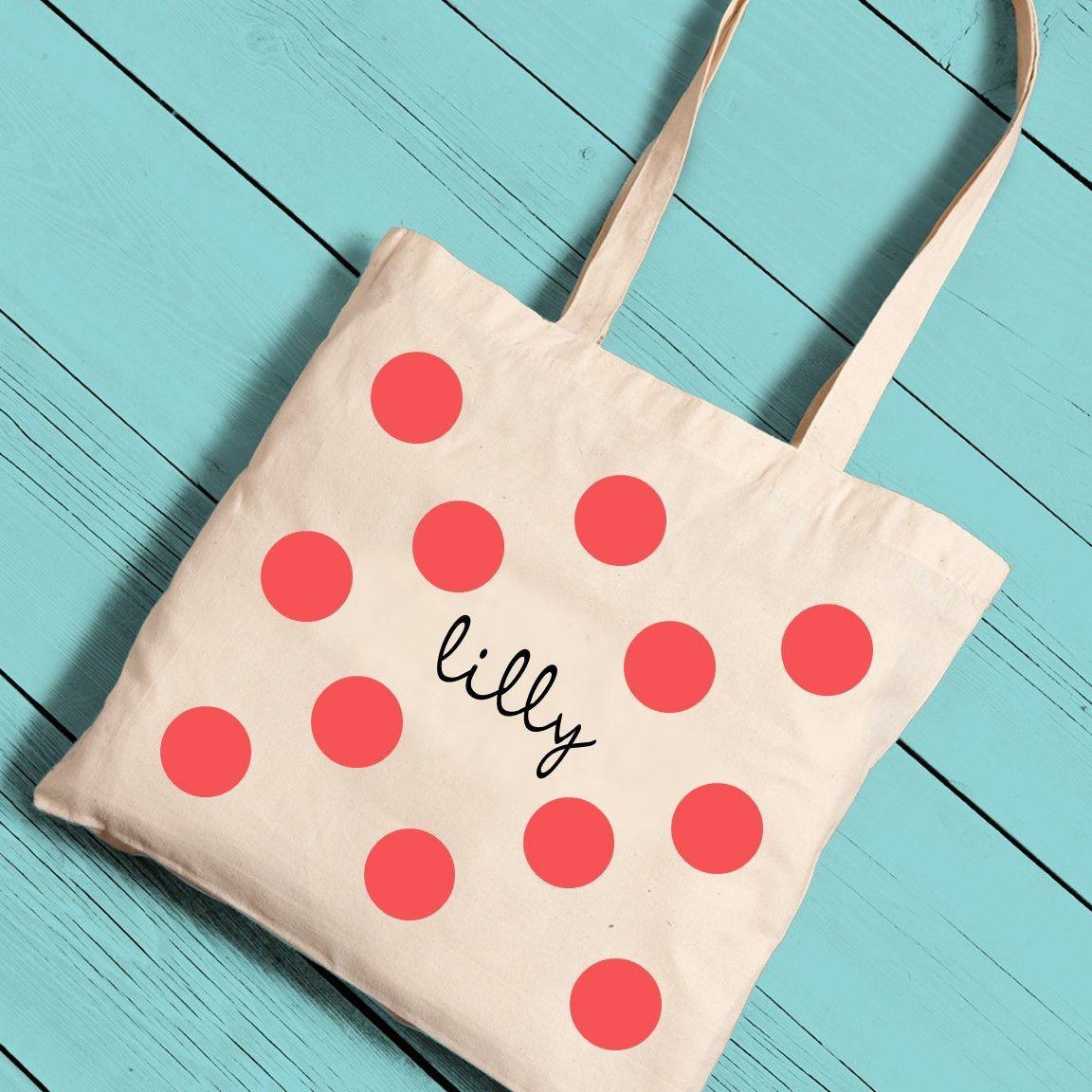Personalized Girl Canvas Tote-Polka Dots