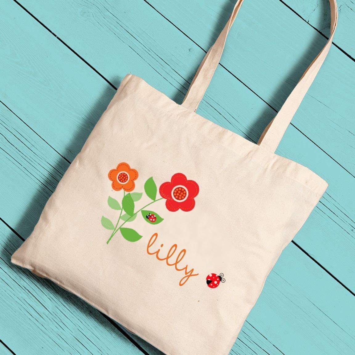 Personalized Girl Canvas Tote-Ladybug