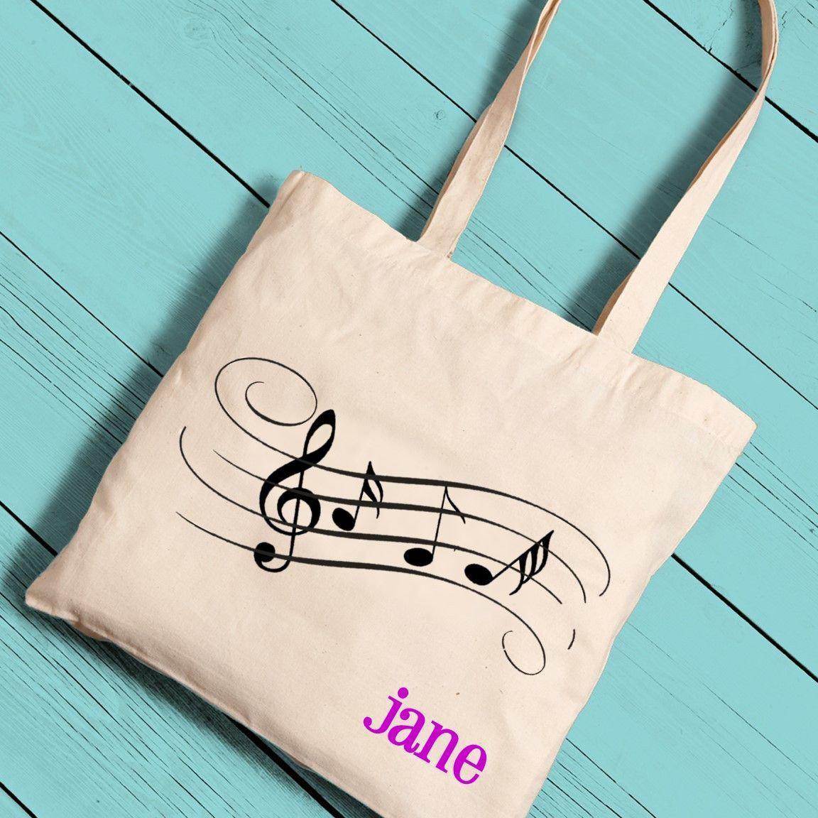 Personalized Girl Canvas Tote-Music Notes