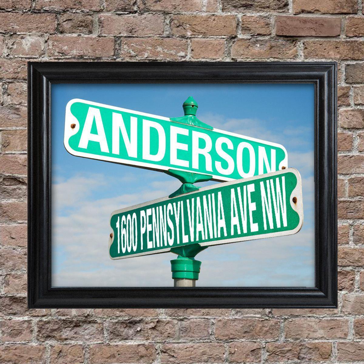 Personalized Framed Intersection Street Sign Print