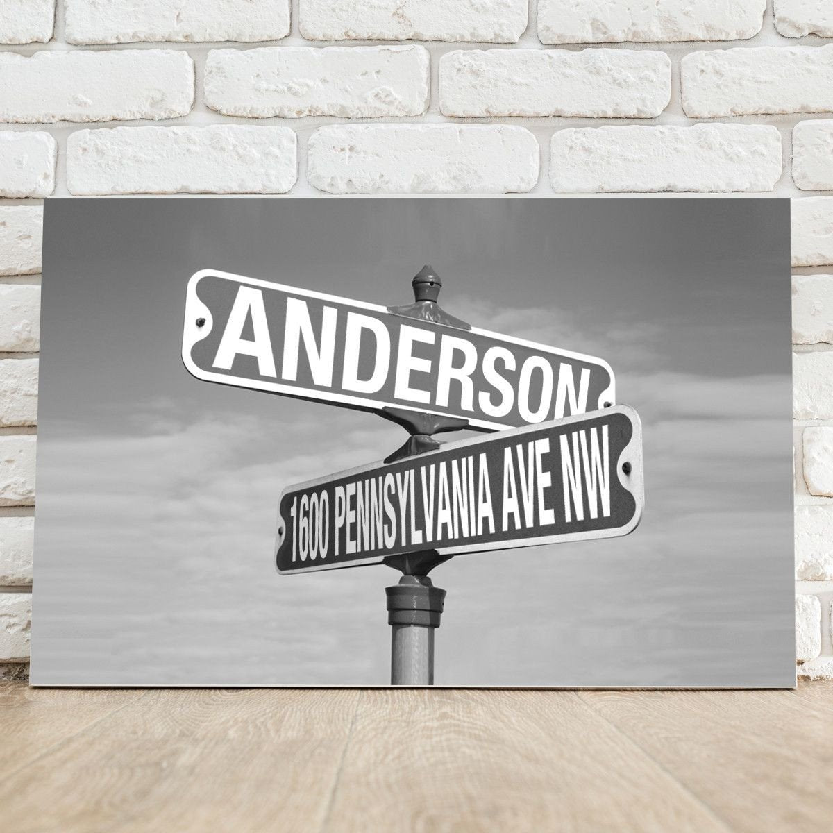 Personalized Black and White Intersection Street Sign Canvas