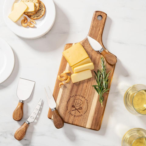 Buy Personalized Acacia Serving Board With 4 Piece Knife Set