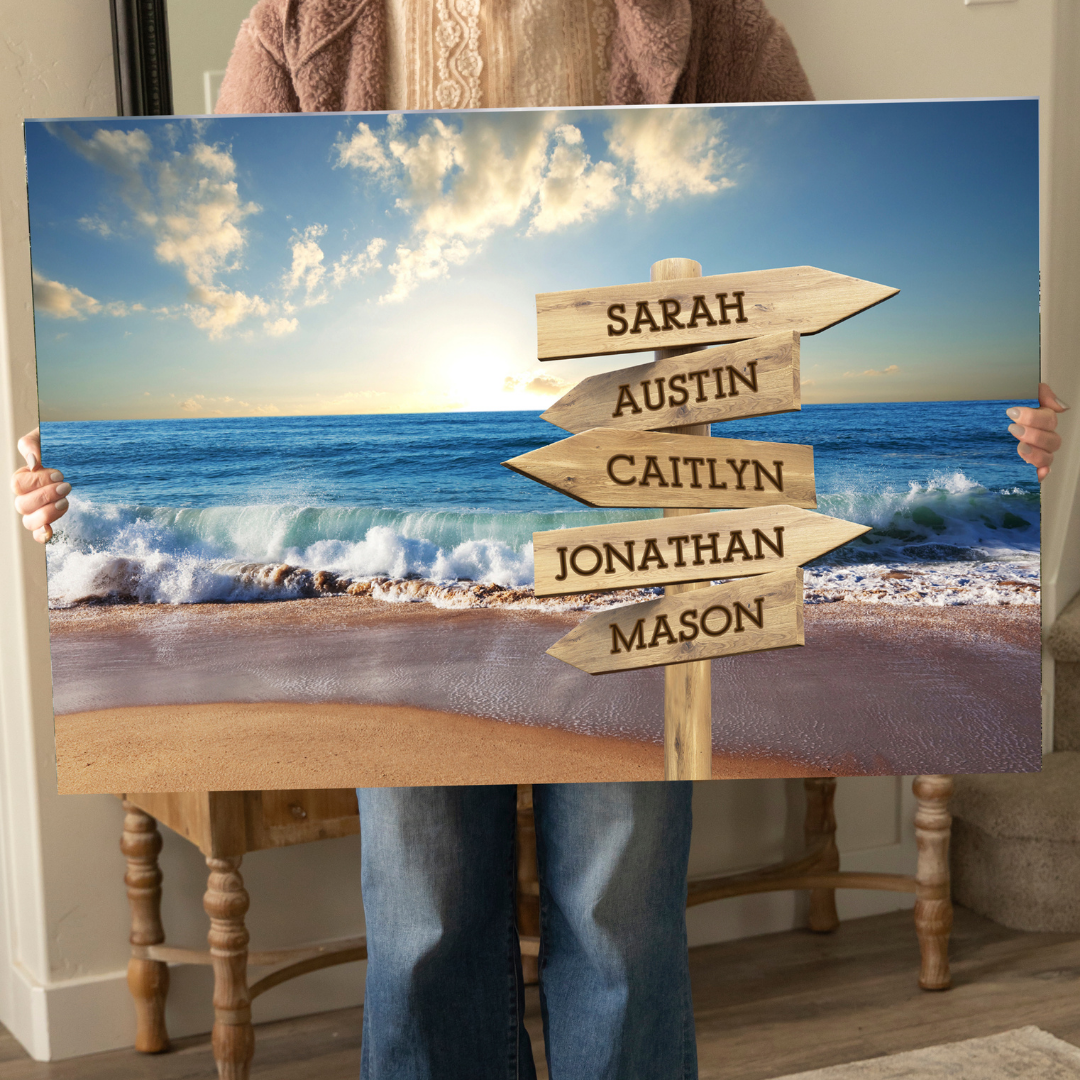 Image of Personalized Beach Canvas Print with Family Names