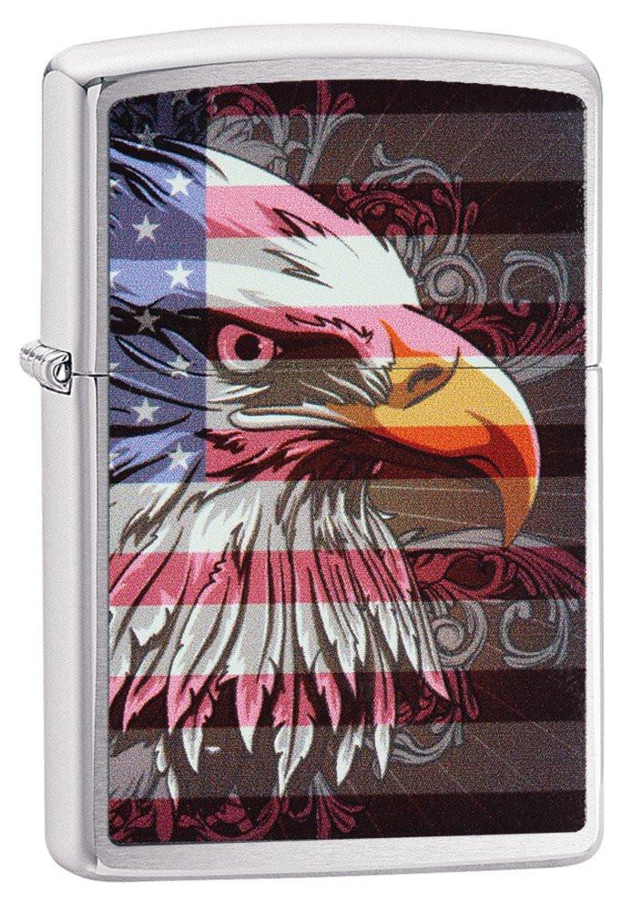 Personalized Brushed Chrome Eagle & Flag Zippo Lighter