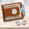 Buy Personalized Brown Leather Money Clip & Pin Stripe Cufflinks Set
