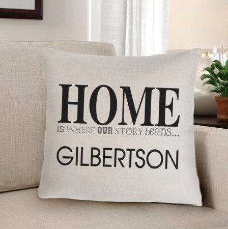 Buy Family Name Home Is Where Our Story Begins Throw Pillows (Insert Included)