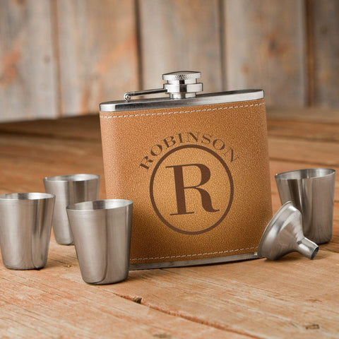 Buy Personalized Durango Monogrammed Hide Stitch Flask & Shot Glass Gift Box Set