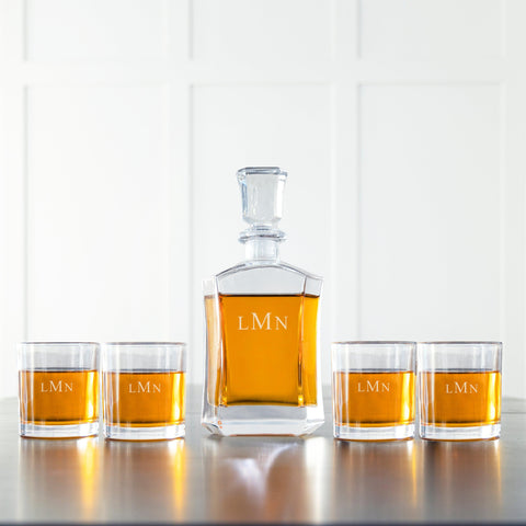 Buy Personalized Decanter set with 4 Lowball Whiskey Glasses