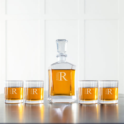 Buy Personalized Decanter set with 4 Lowball Whiskey Glasses