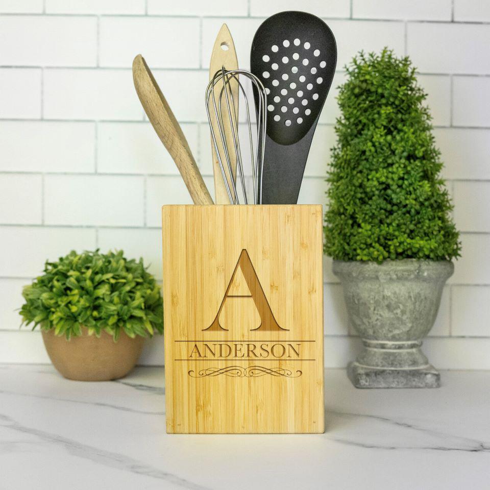 Image of Personalized Bamboo Kitchen Utensil Holder