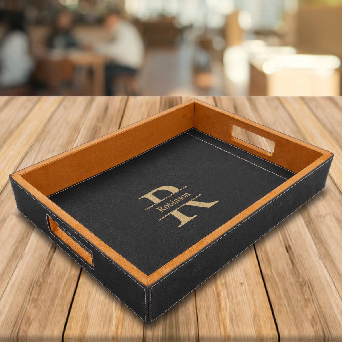 Image of Personalized Black Vegan Leather Serving Tray