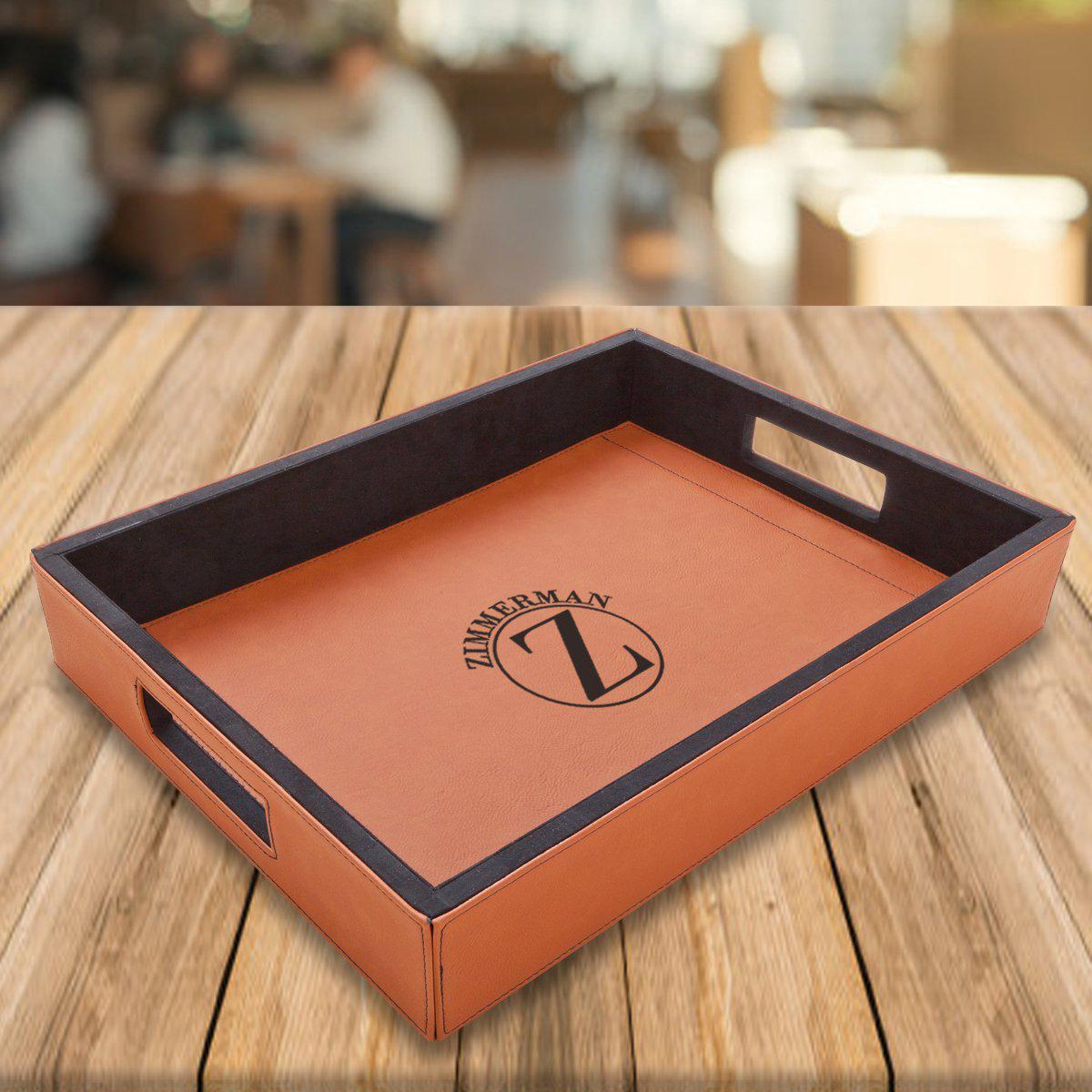 Image of Personalized Brown Vegan Leather Serving Tray