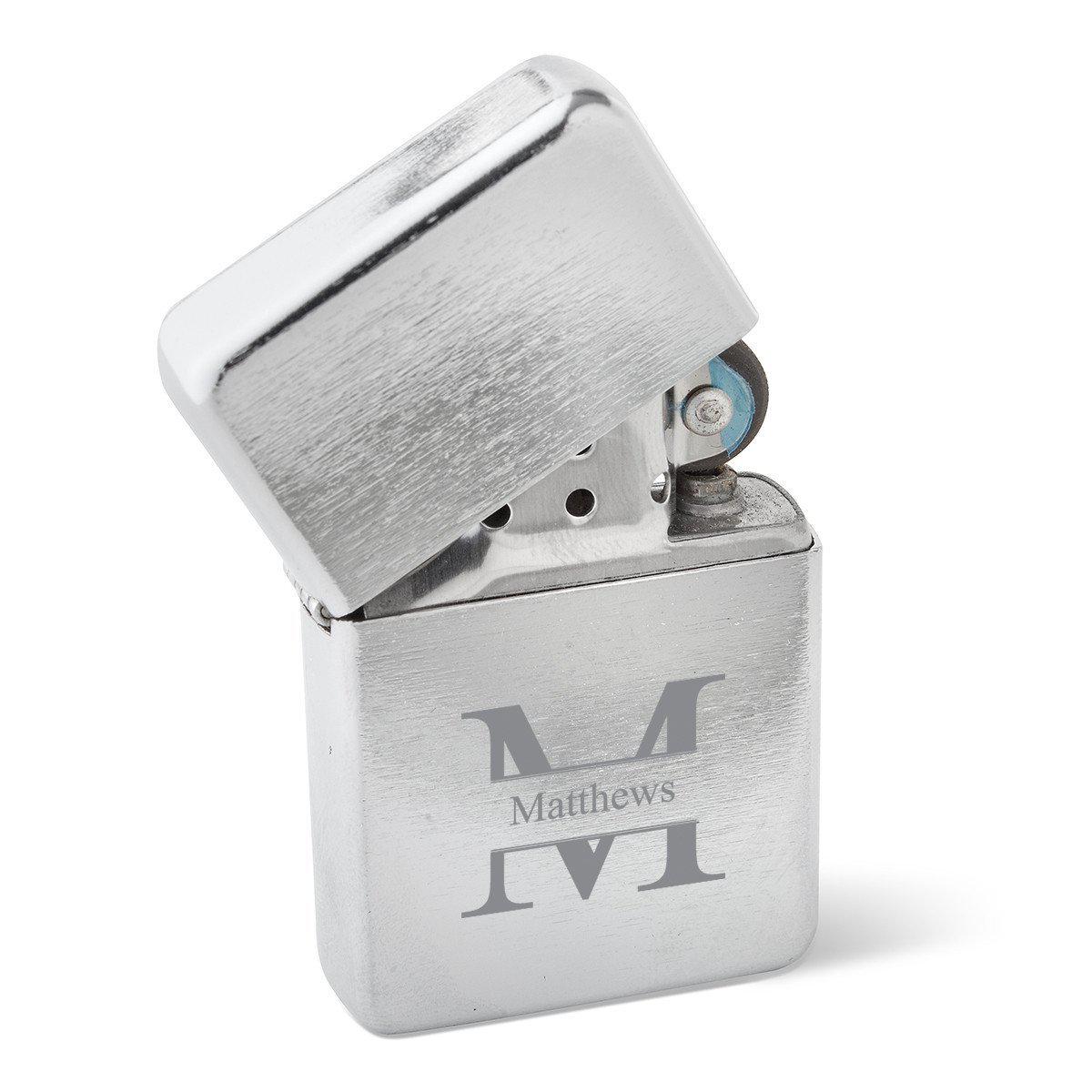 Personalized Brushed Stainless Steel Wind proof Lighter - Engraved Brushed Chrome Lighter