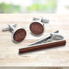 Buy Personalized Walnut Cufflinks and Tie Clip