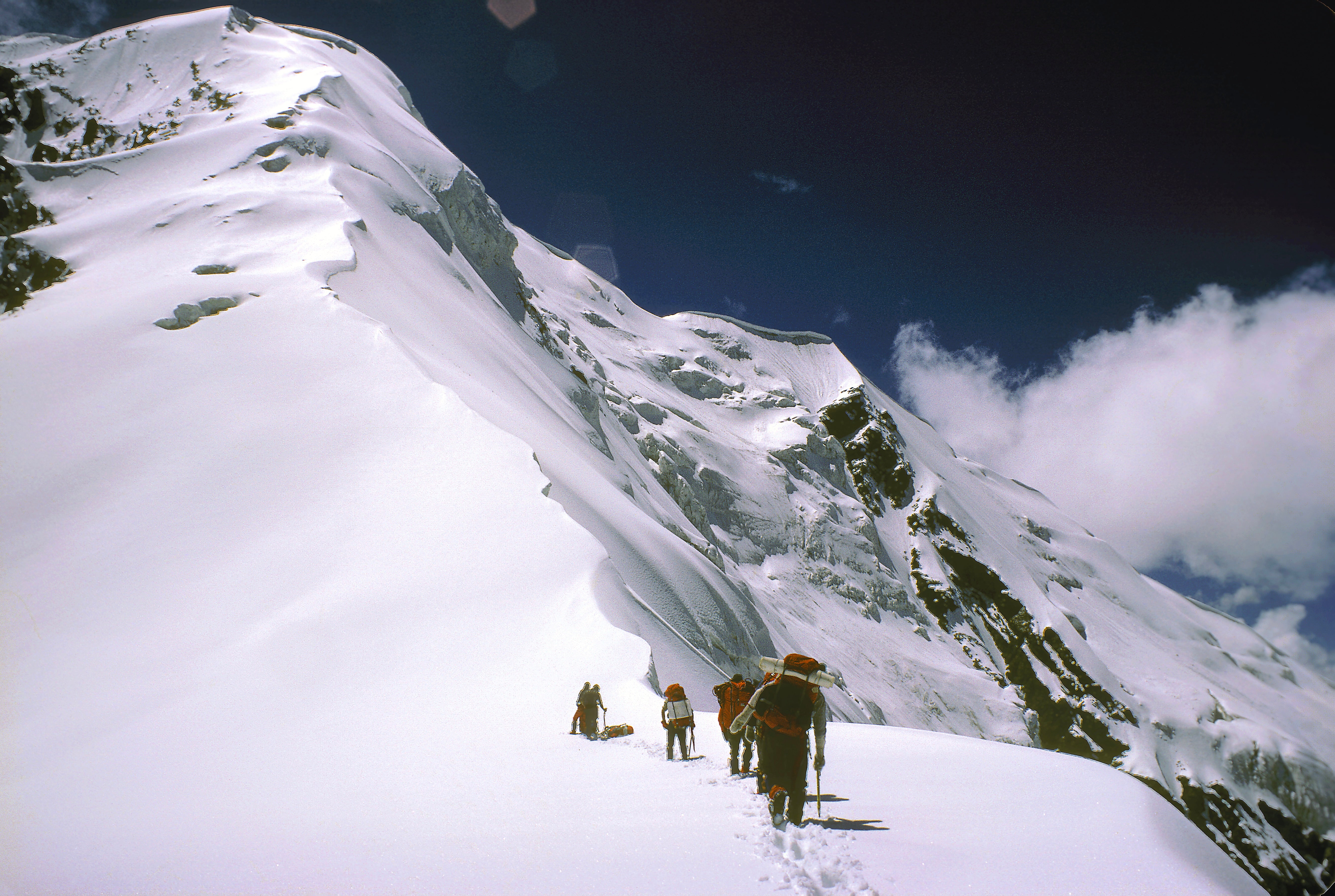 The line of our route on the north-east ridge of Pik Lenin.