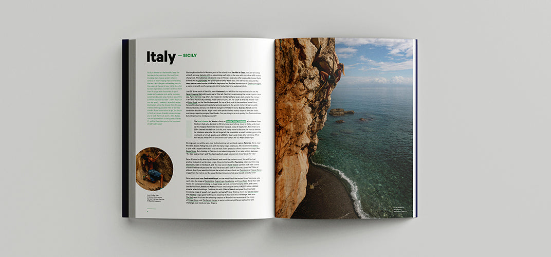 The Climbing Travel Guide features more than 150 stunning pictures by outdoor photographers and mentions over 1000 climbing crags