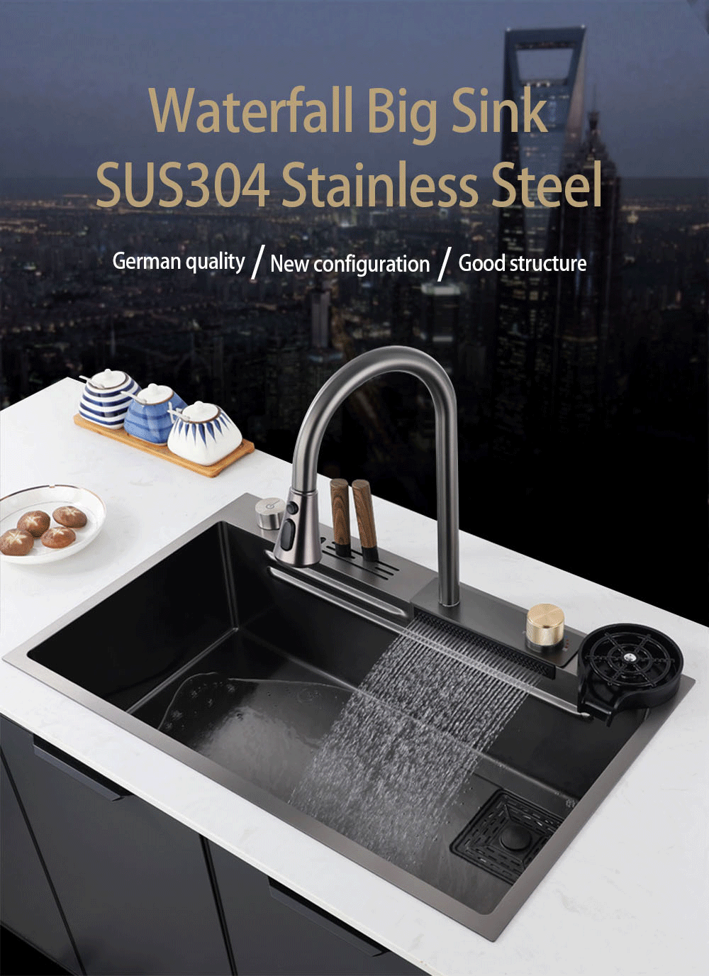 Waterfall Sink Kitchen Stainless Steel Topmount Sink lavabo – BLIOTE