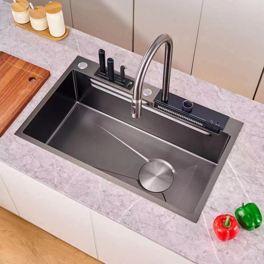 Évier de cuisine avec robinet cascade en acier inoxydable grande fente  unique – BLIOTE