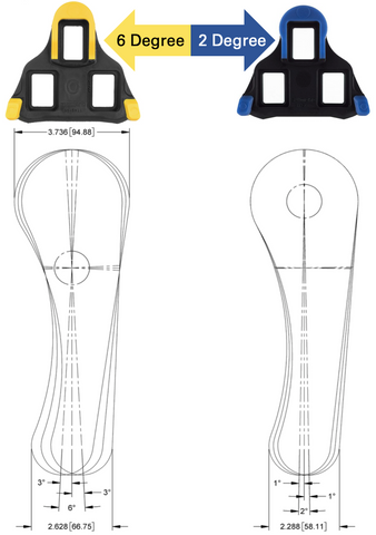 Illustration that shows the specifics of Shimano float - 6 degrees and 2 degrees of float