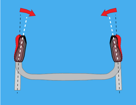 Illustration of brake levers tilted in on a set of drop bar handlebars