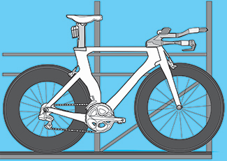 Digital illustration that shows the saddle too far forward for UCI and USAC racing.