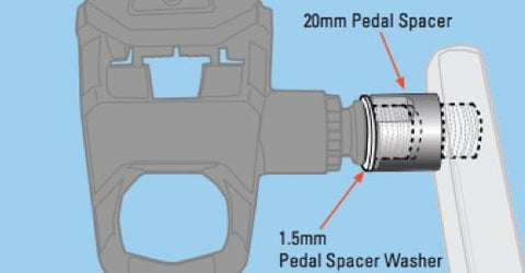 Illustration of a pedal with a pedal washer and pedal extender installed