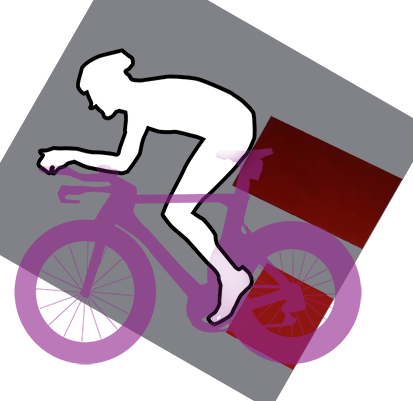 Digital illustration showing cyclist in position on a triathlon bike with a box beneath the rider