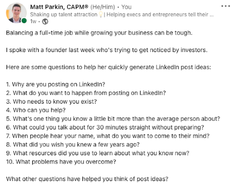 Example post from Matt Parkin