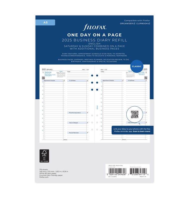One Day On A Page Business Diary - A5 2025 English