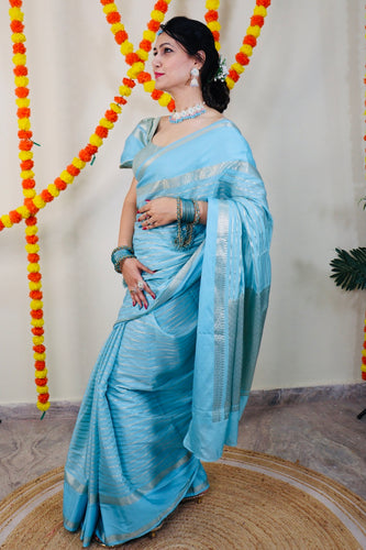 Deep Copper Sulphate Blue Matka Silk Saree – Singaara