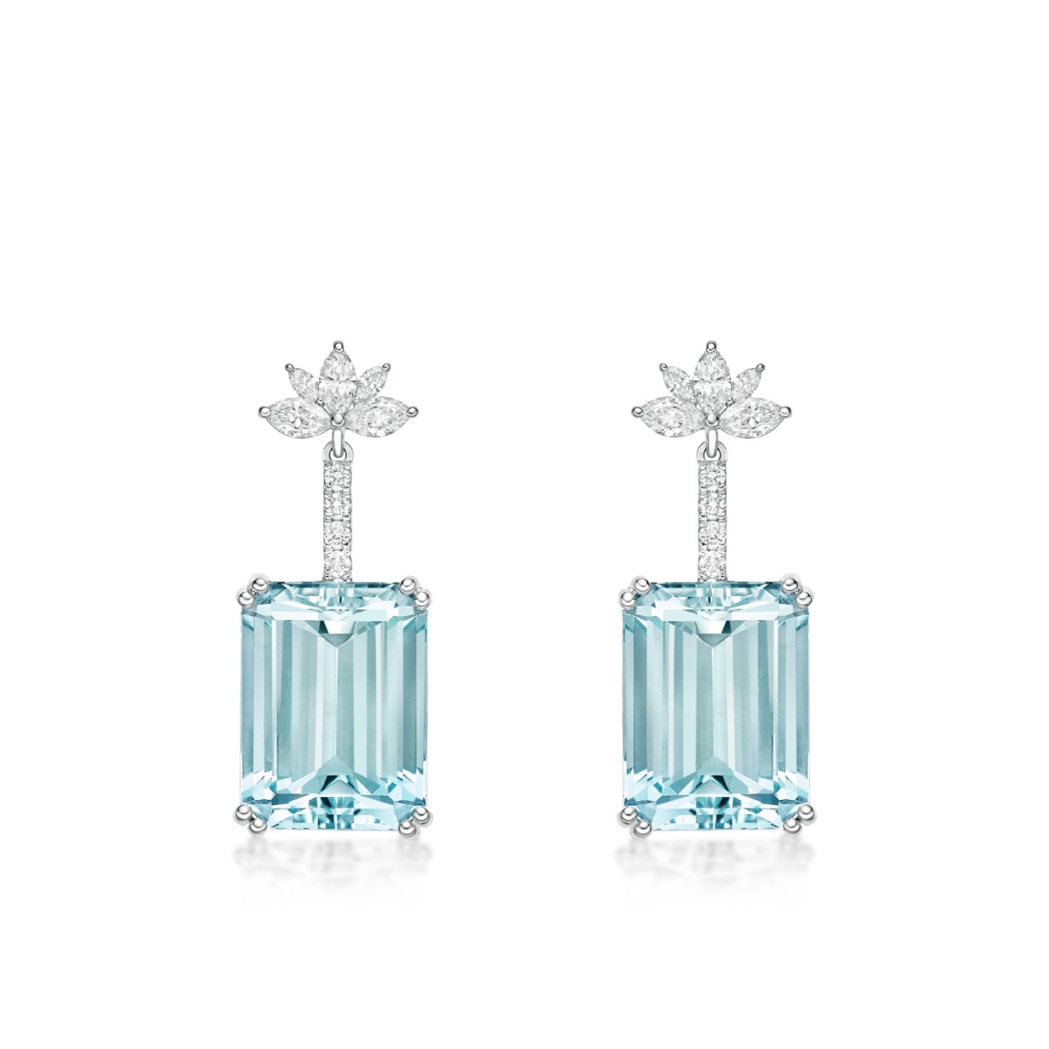 Aquamarine and diamond drop earrings, two way earrings, marquise diamond stud earrings, aquamarine fine jewellery Hong Kong