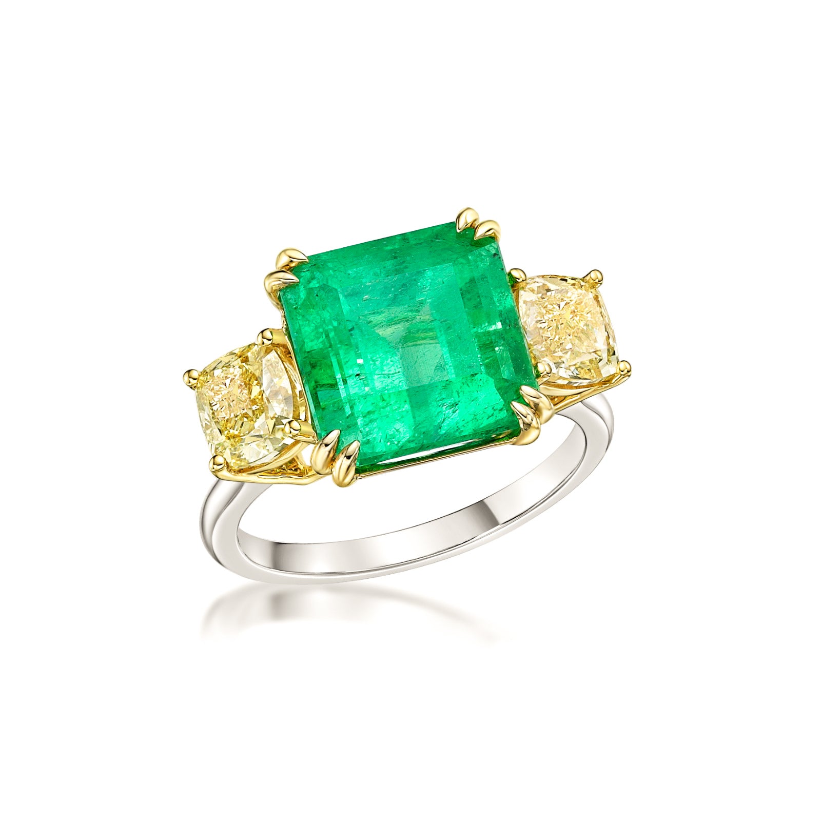 Colombian Emerald and yellow diamond cocktail ring, emerald engagement ring, Florida colombian emeralds