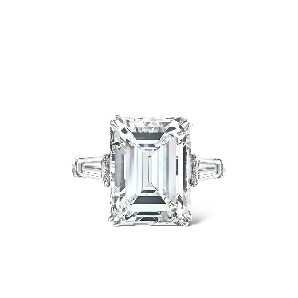 Emerald cut engagement ring with tapered baguettes Hong Kong USA UK Australia