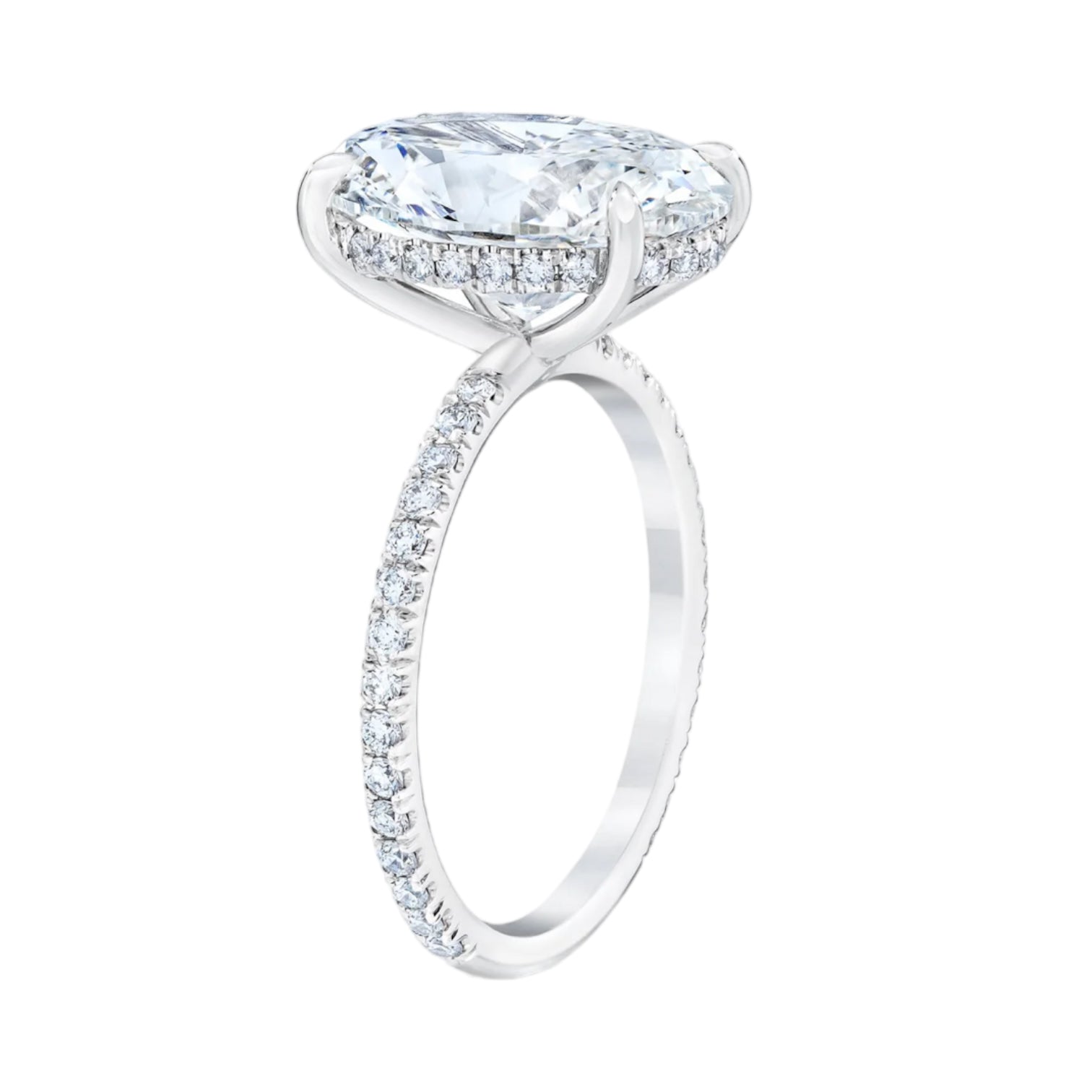 Diamond pave and hidden halo on engagement ring