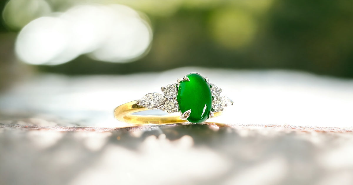 Jadeite and diamond engagement ring, fei cui engagement ring, jade and diamond ring Hong Kong, bespoke jadeite fine jewellery by Valentina Fine Jewellery