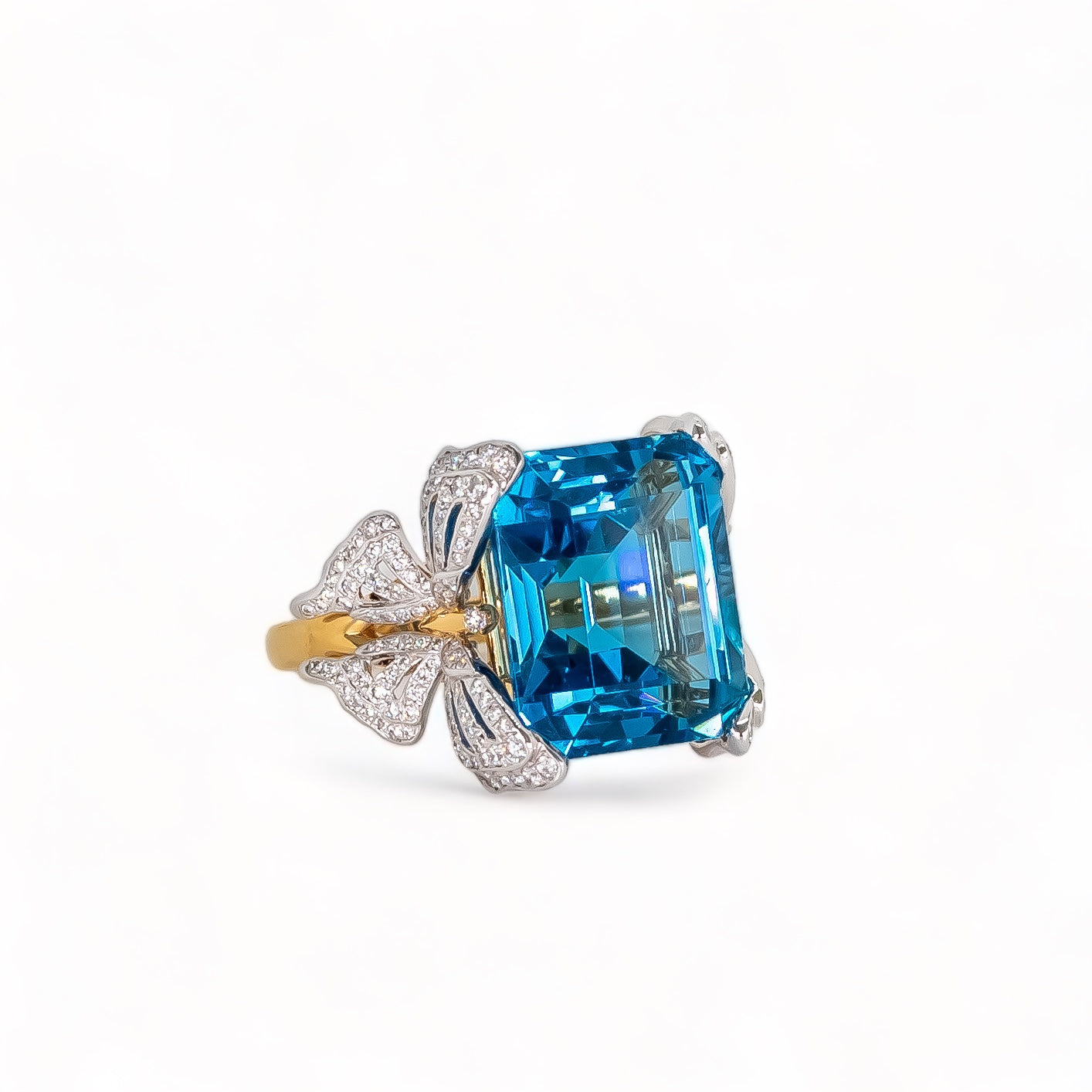 Topaz and diamond butterfly cocktail ring, ornate diamond butterfly cocktail ring