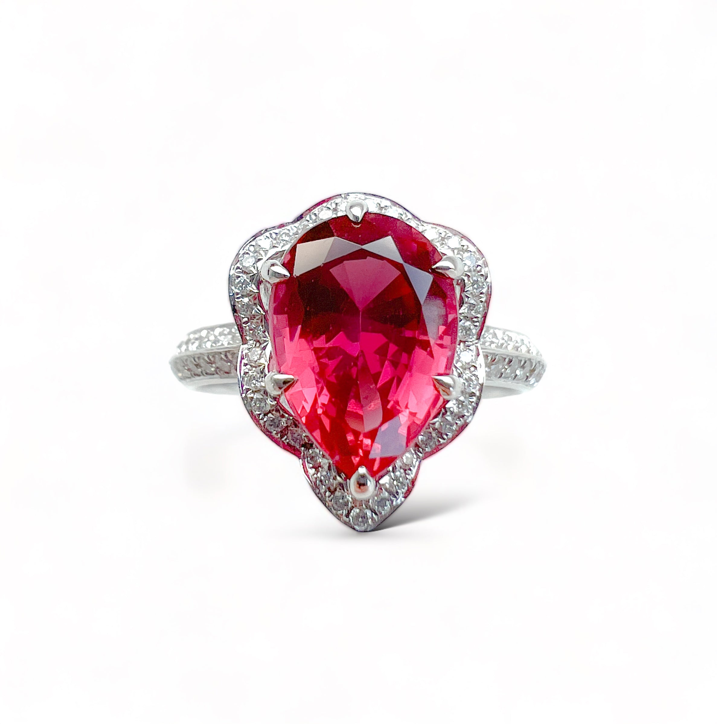 Red Spinel and diamond engagement ring, GIA certified red spinel ring, pink spinel cocktail ring