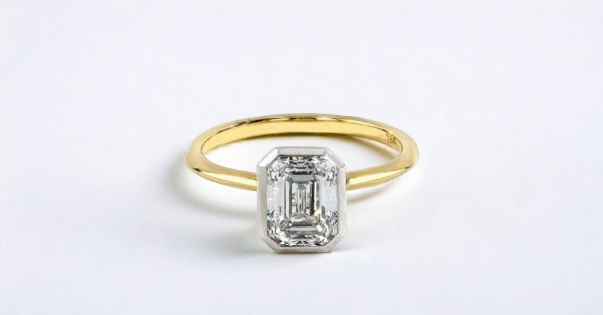 Two tone gold bezel setting for diamond engagement ring USA Hong Kong bespoke jewellery