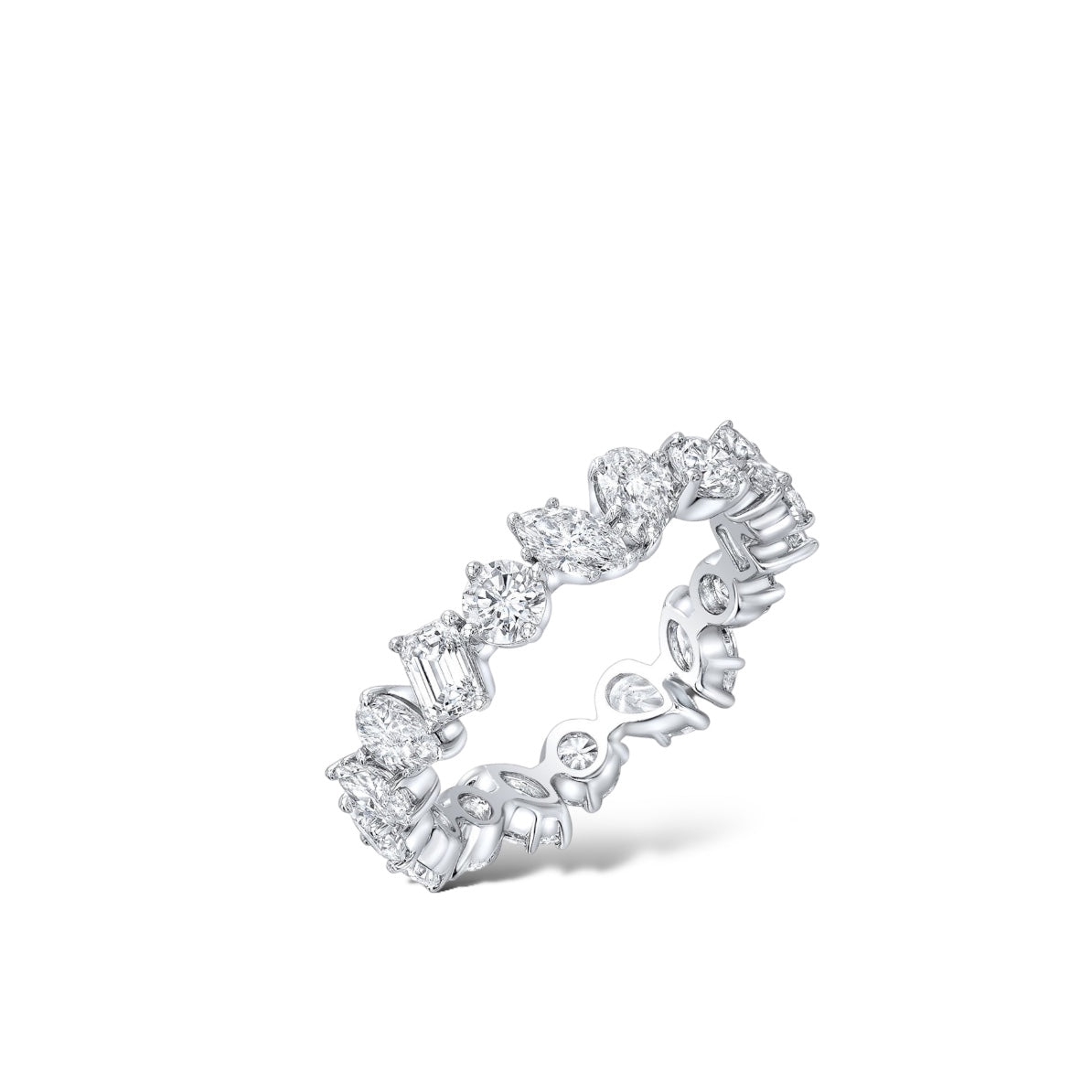 Mixed shape diamond eternity ring, fancy diamond cut wedding ring by Valentina Fine Jewellery USA Hong Kong