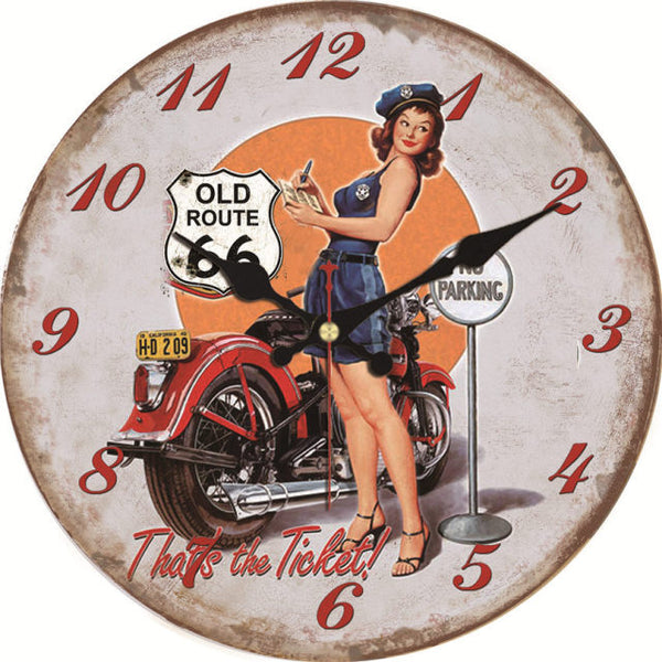 アメリカンな掛け時計 セクシーなイラスト ヴィンテージ風 赤いバイクの時計 Ciuntown
